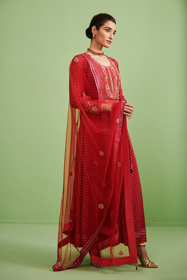 Maroon Anarkali Set.