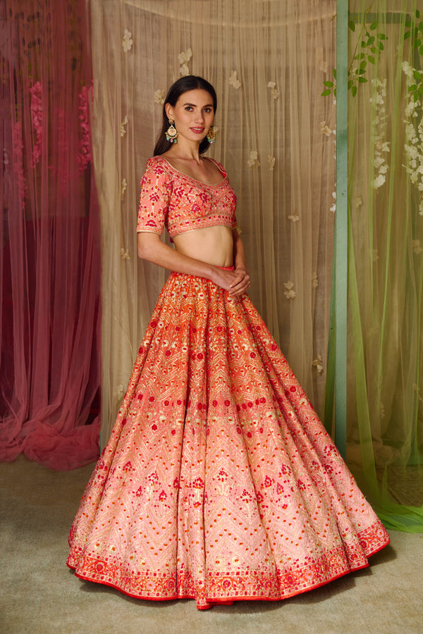 Orange-Red Lehenga Set.