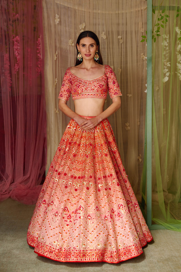 Orange-Red Lehenga Set.