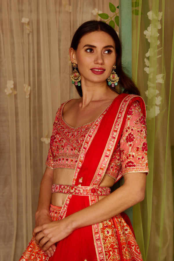Orange-Red Lehenga Set.