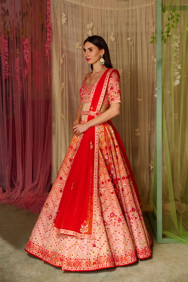 Orange-Red Lehenga Set.