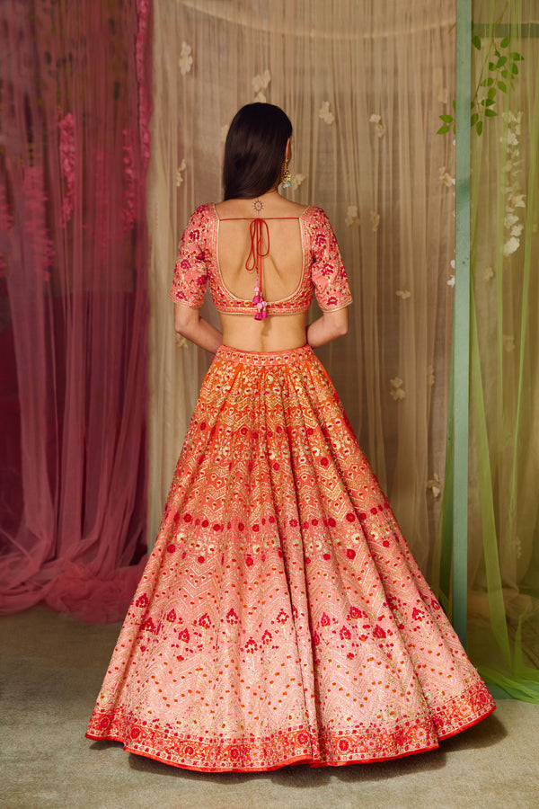 Orange-Red Lehenga Set.