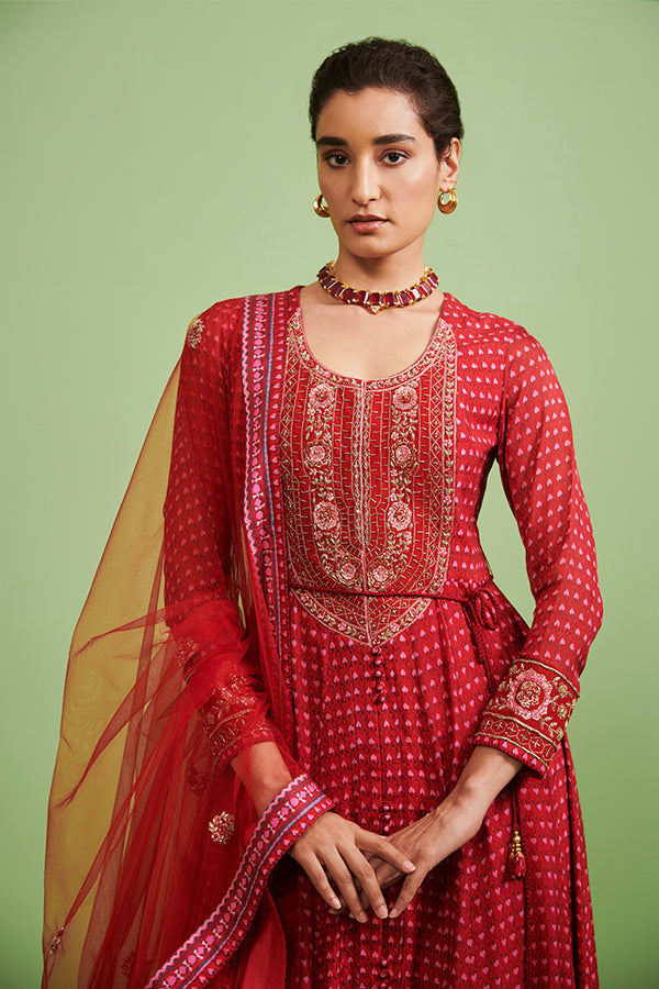 Maroon Anarkali Set.