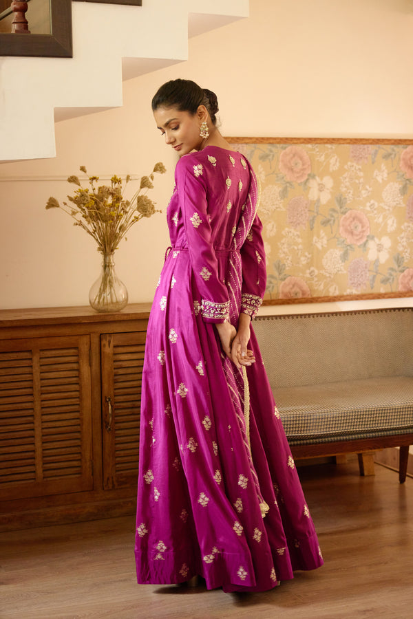 Wine Anarkali Set.