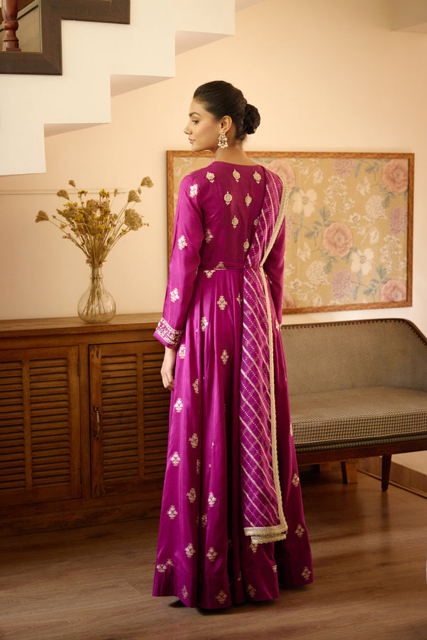 Wine Anarkali Set.