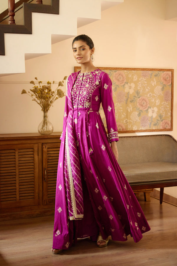 Wine Anarkali Set.