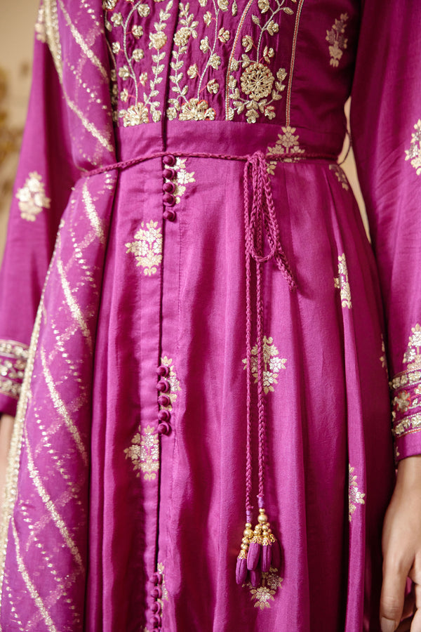 Wine Anarkali Set.