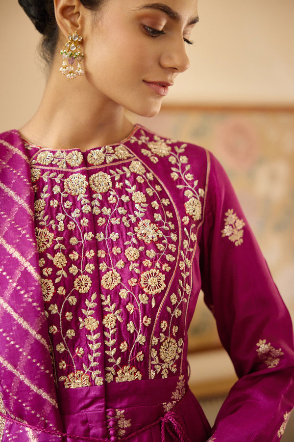 Wine Anarkali Set.