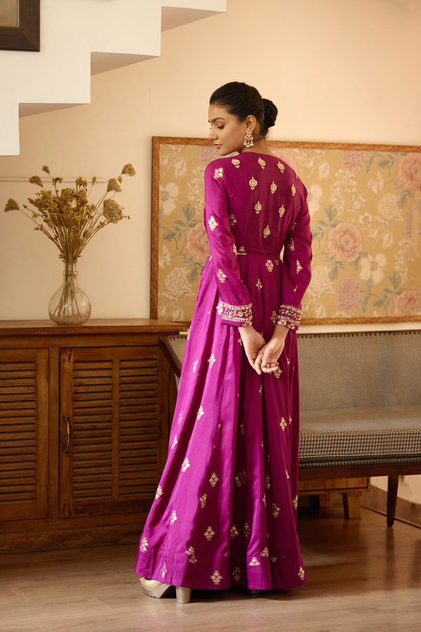 Wine Anarkali Set.