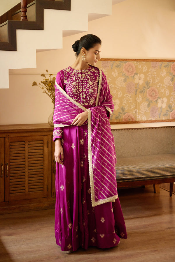 Wine Anarkali Set.
