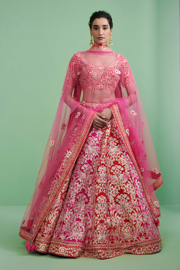 Red & Pink Lehenga Set.