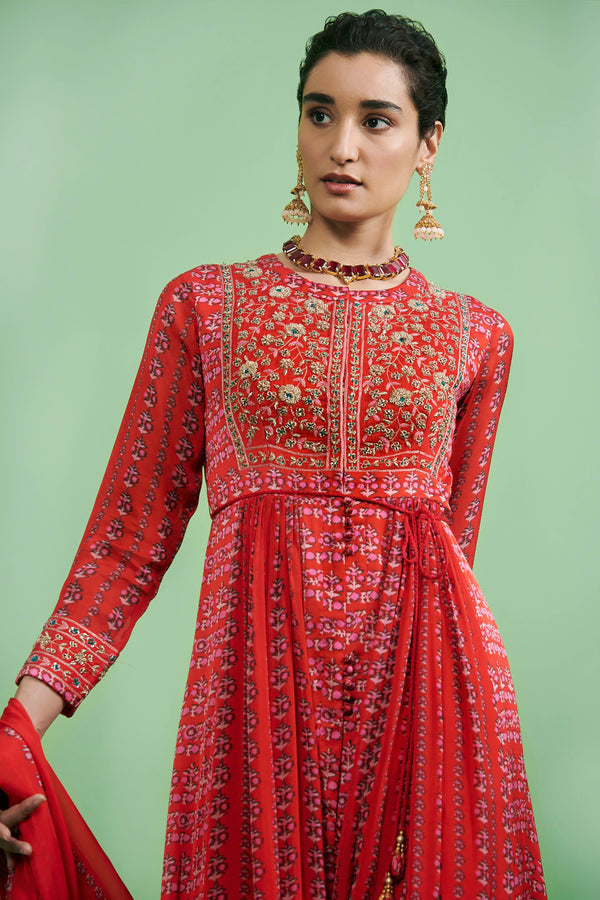 Red Anarkali Set.
