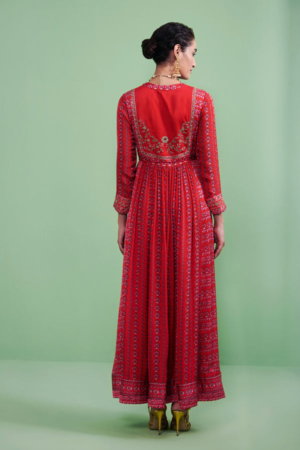 Red Anarkali Set.