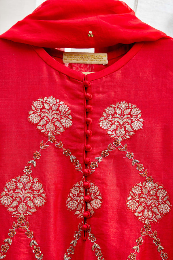 Red Maroon Kurta Set.