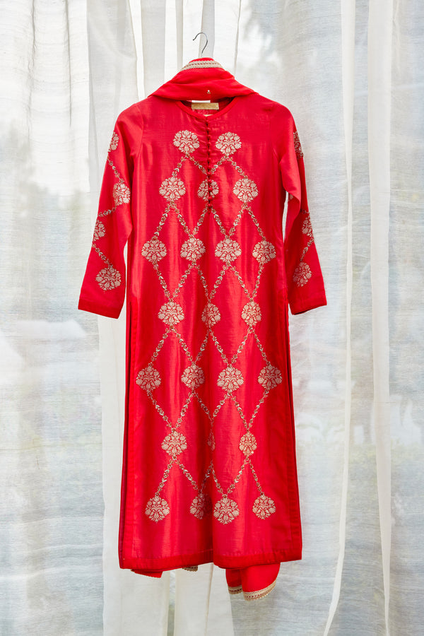 Red Maroon Kurta Set.