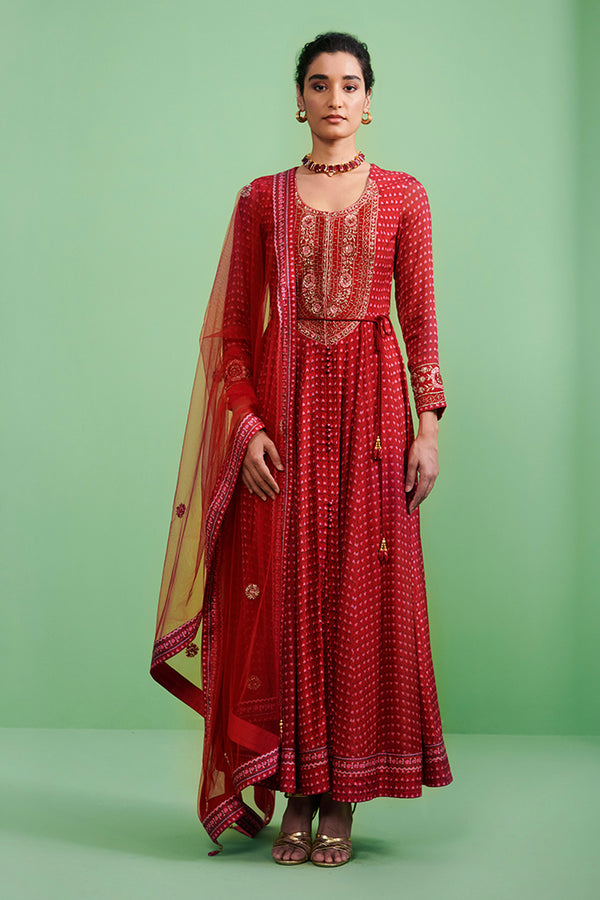 Maroon Anarkali Set.