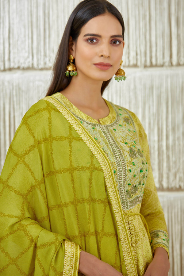 Mustard Green Anarkali set.