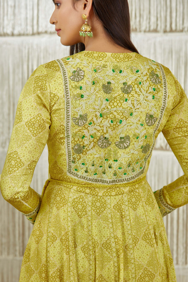 Mustard Green Anarkali set.
