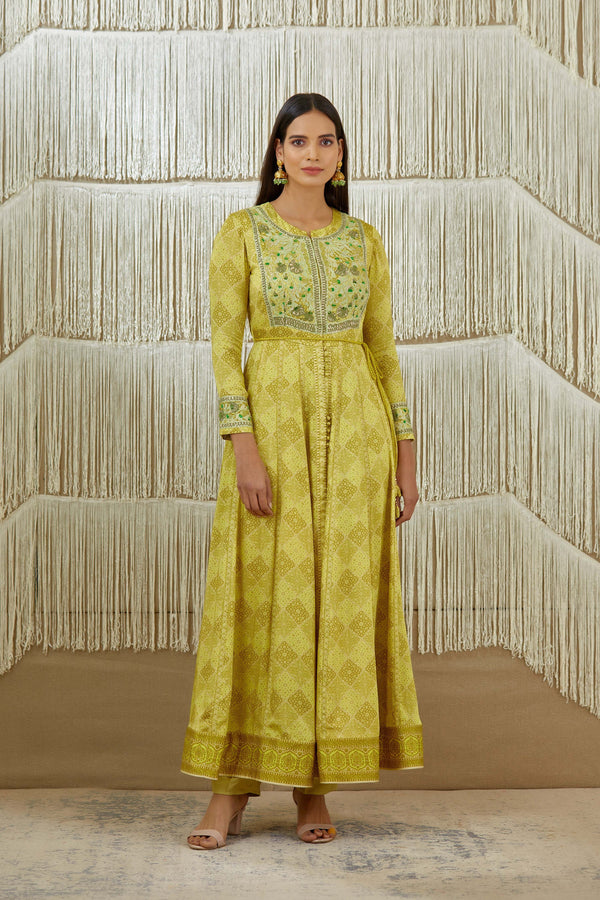 Mustard Green Anarkali set.