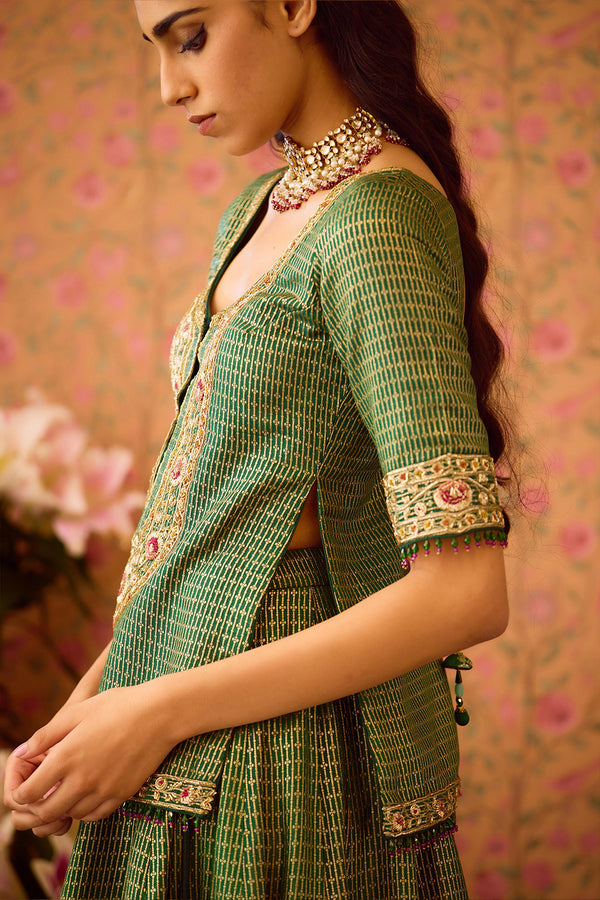 Smoke Green Kurta Lehenga Set