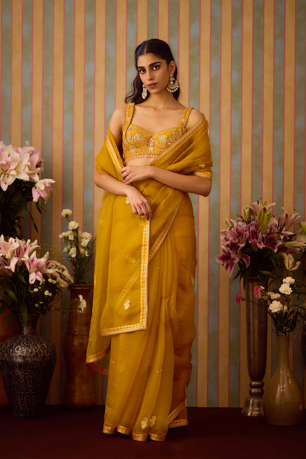 Mustard Yellow Saree Set.