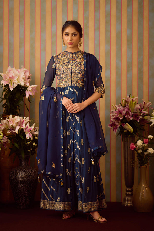 Midnight Blue Anarkali Set.