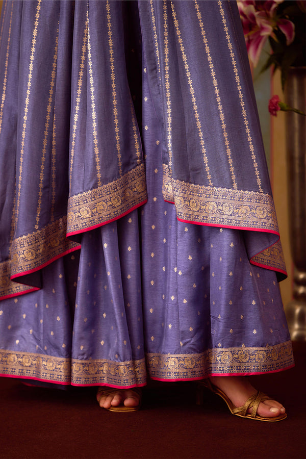 Peri Purple Anarkali Sharara Set.