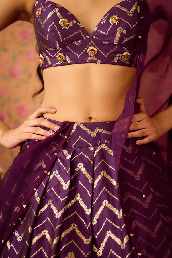 Purple Wine Lehenga Set.