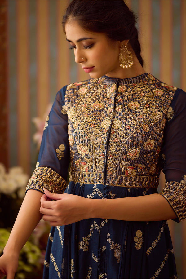 Midnight Blue Anarkali Set.