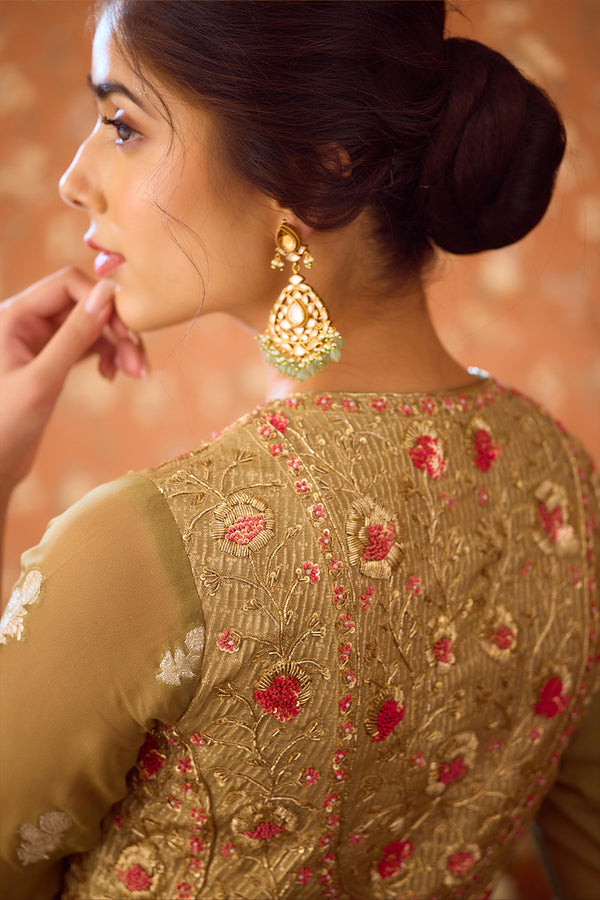 Grey Green Anarkali Set.