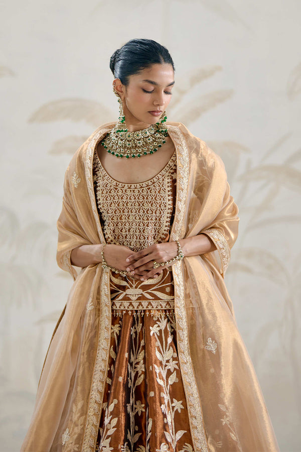Coffee Brown Kurti-Lehenga Set.