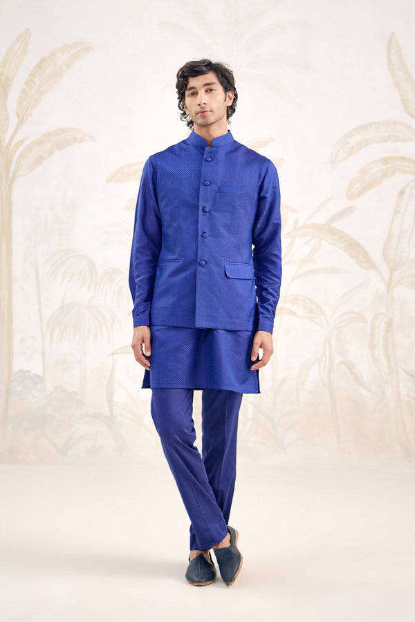 Midnight Blue Kurta & Waistcoat Set.