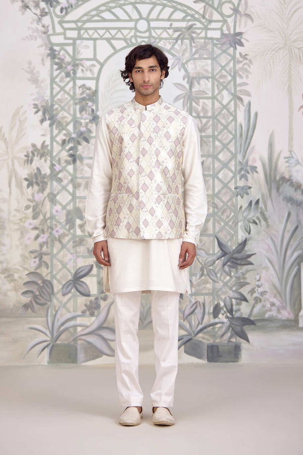 White Kurta & Waistcoat Set.