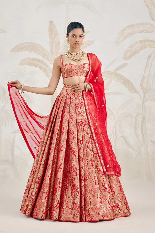 Ribbon Red Lehenga Set.