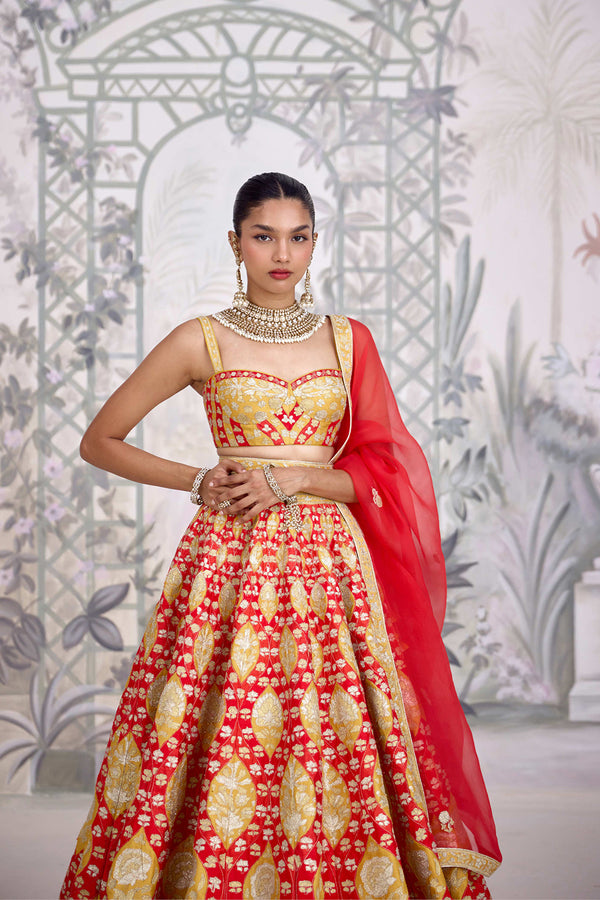 Red Orange Lehenga Set