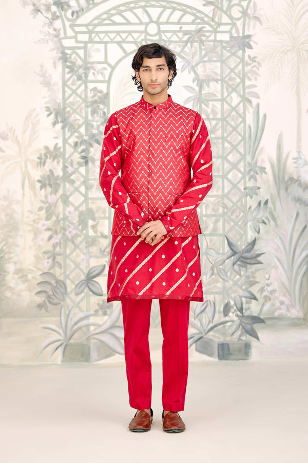 Maroon Kurta & Waistcoat Set.