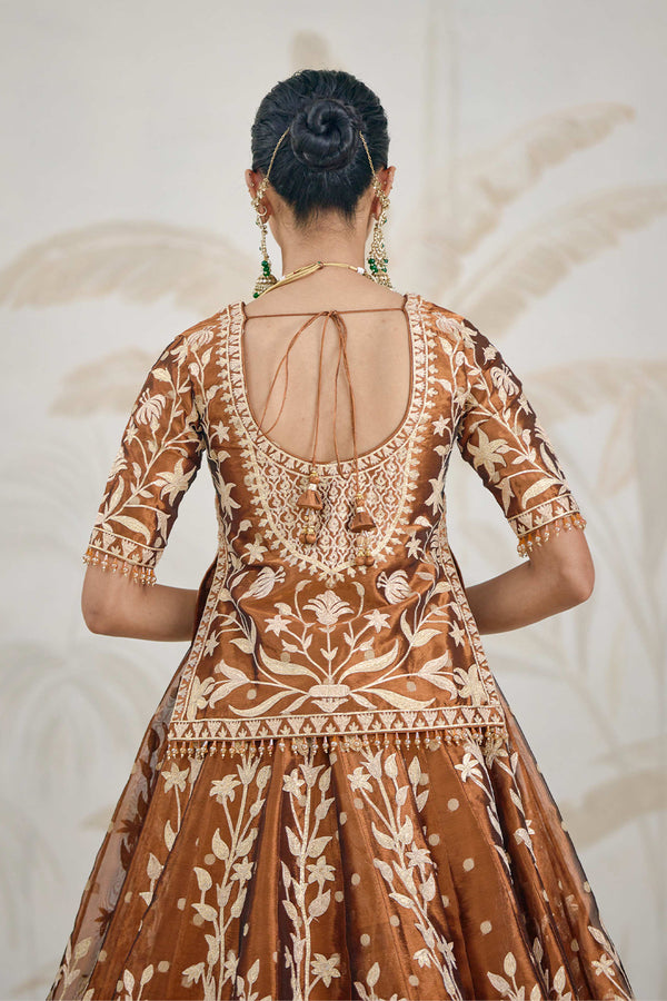 Coffee Brown Kurti-Lehenga Set.