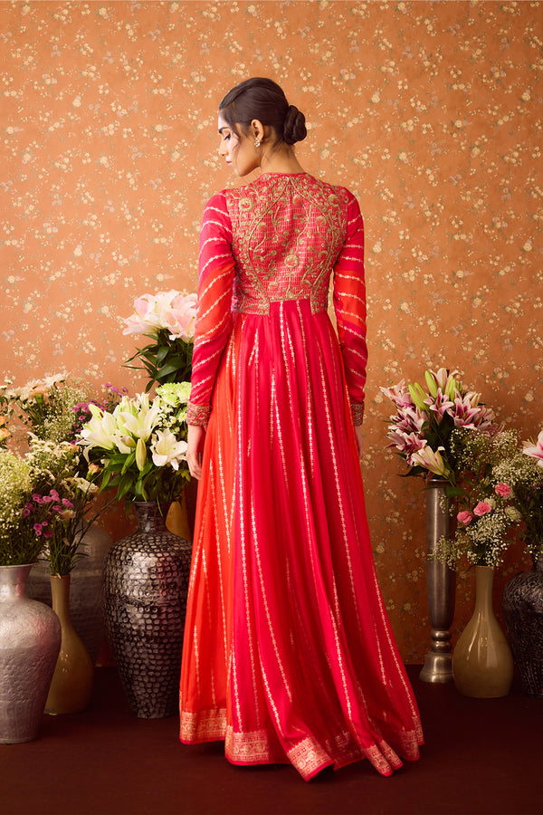 Mandarin Maroon Anarkali Set.