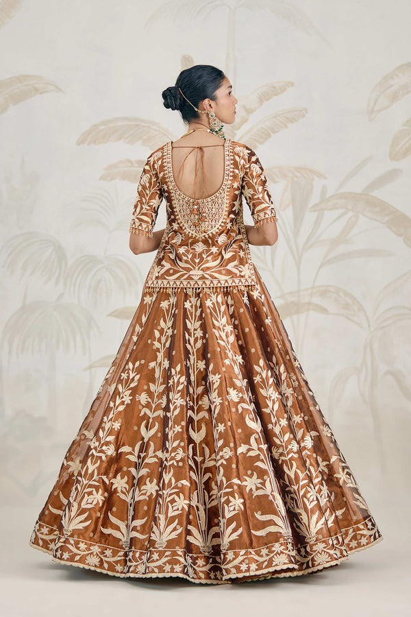 Coffee Brown Kurti-Lehenga Set.