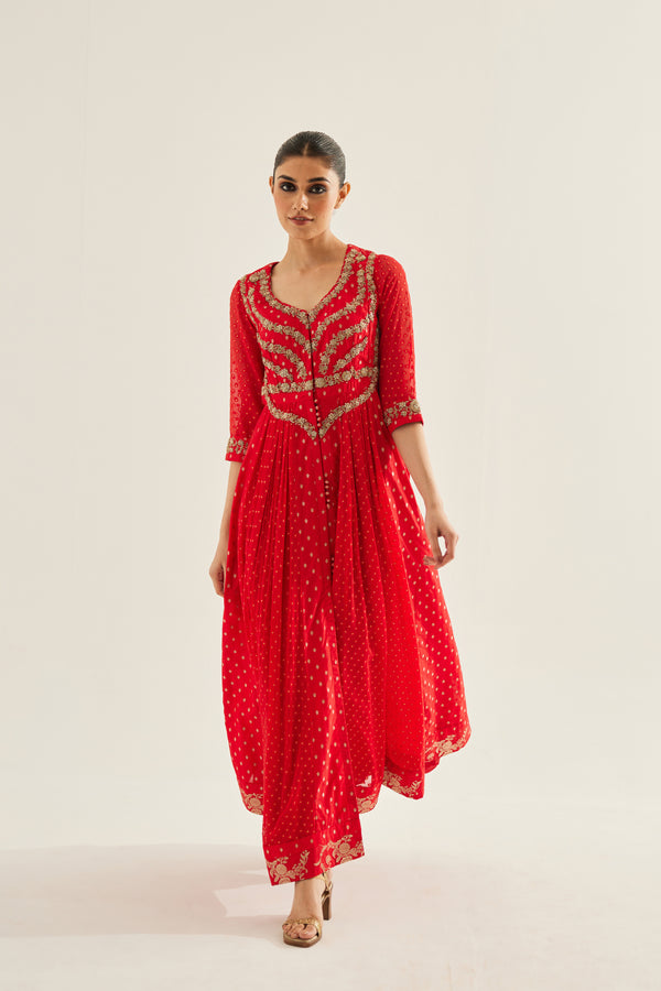 Red Anarkali Set