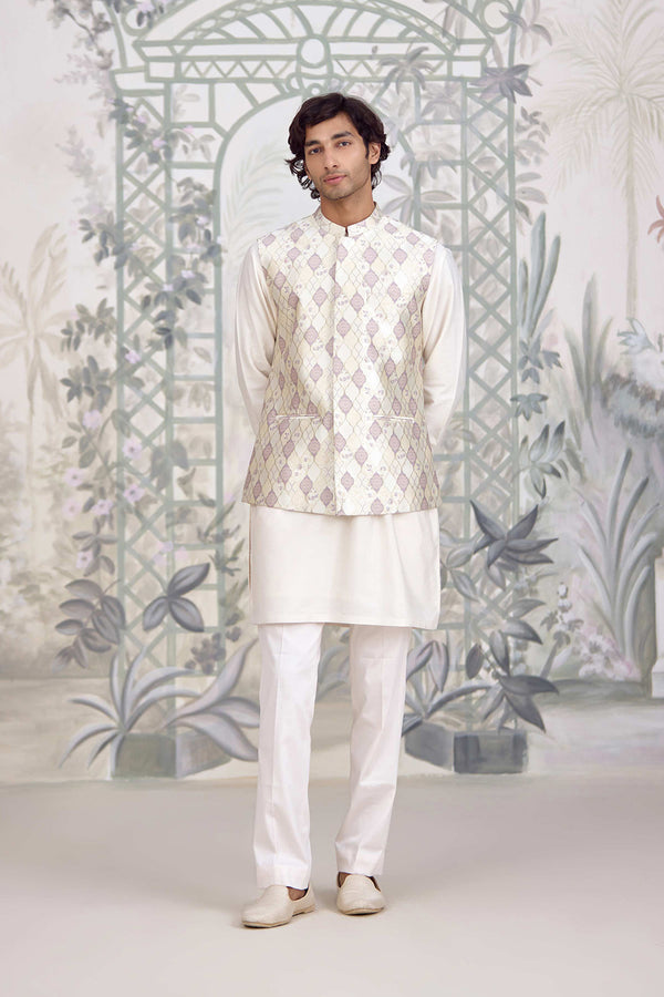 White Kurta & Waistcoat Set.