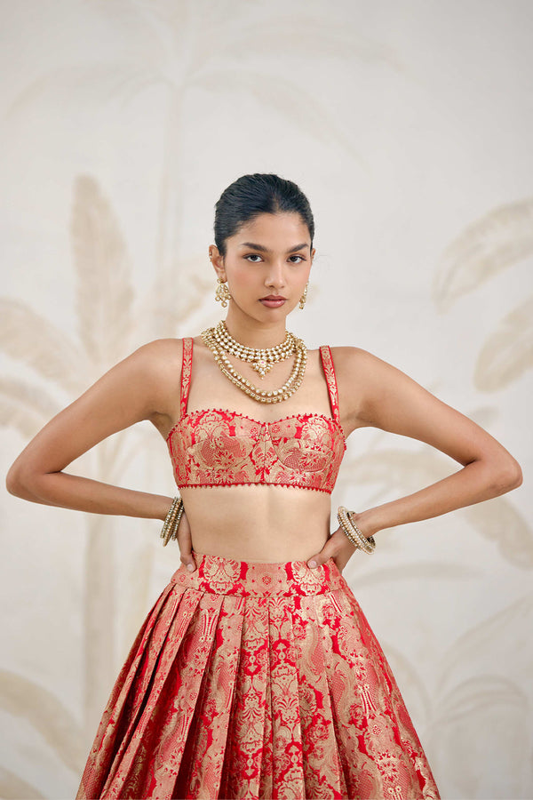 Ribbon Red Lehenga Set.