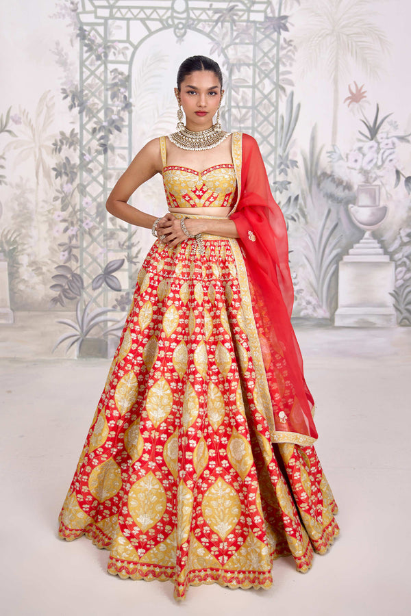 Red Orange Lehenga Set