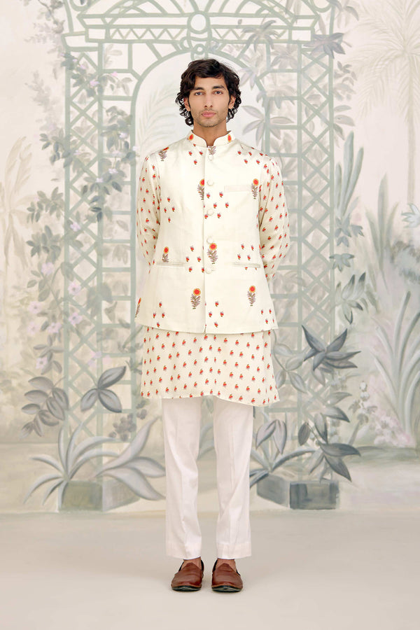 Off-White Kurta & Waistcoat Set.