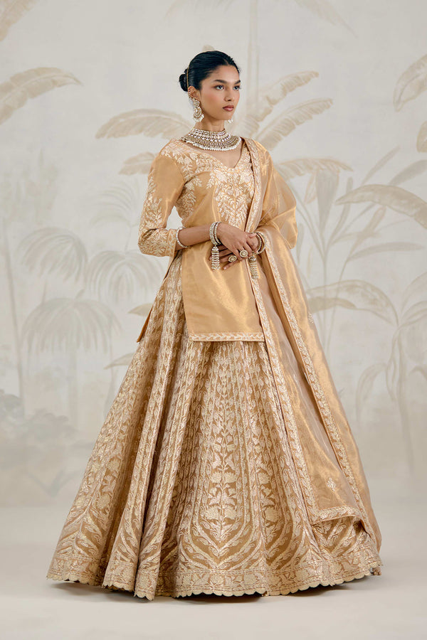 Gold Kurti-Lehenga Set.