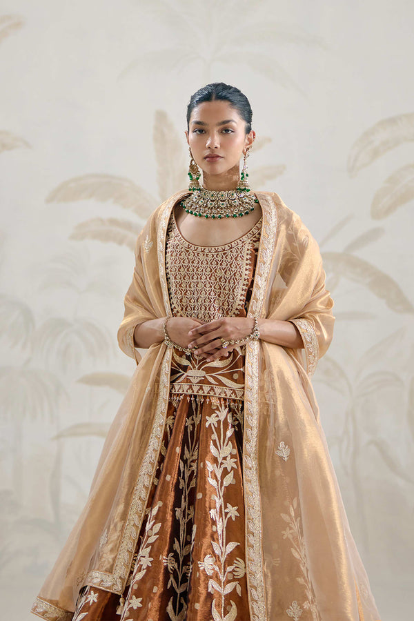 Coffee Brown Kurti-Lehenga Set.