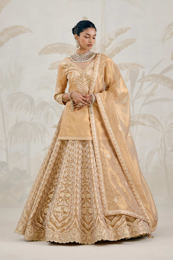 Gold Kurti-Lehenga Set.