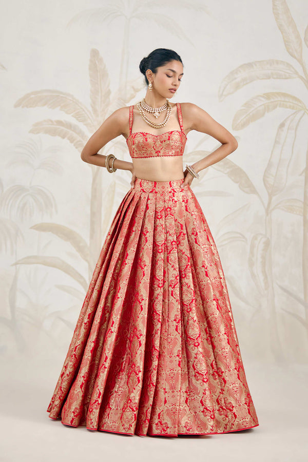 Ribbon Red Lehenga Set.