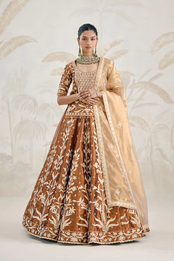 Coffee Brown Kurti-Lehenga Set.