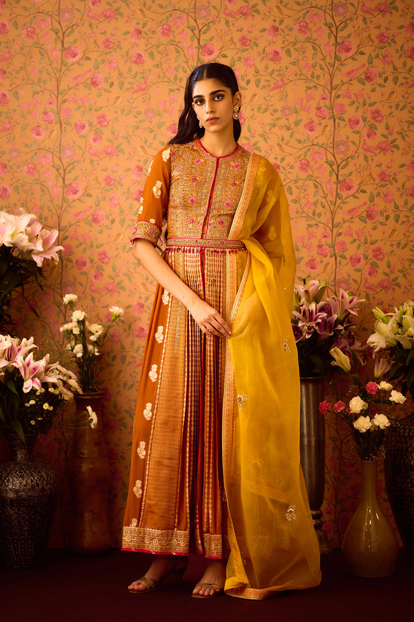 Amber Mustard Anarkali Set.